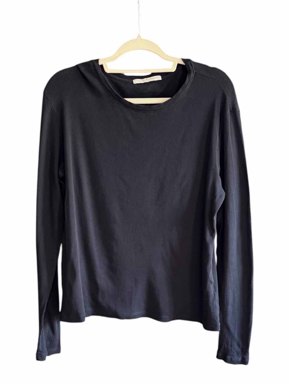 PERUVIAN CONNECTION Fine Ribbed Long Sleeve Tee Pima Cotton Black L